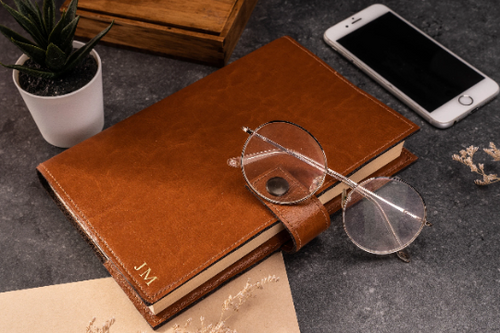 Personalised leather cover for notebook calendar Solier SA41 vintage brown