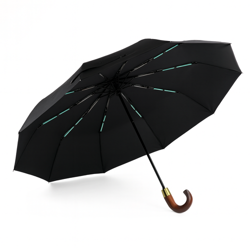 Składany mały parasol z odblaskowymi elementami - czarny