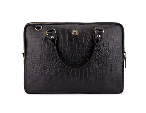 Genuine leather woman's laptop bag 13,3'' FL26 Alcamo black with snake pattern