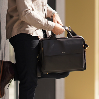 Brown leather shoulder laptop bag Solier Rothen SL30 
