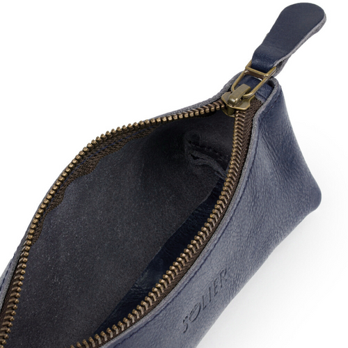 Leather pencil case Solier SA51 navy