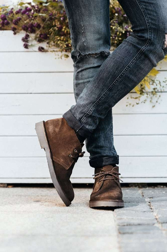 Men's stylish leather Chukka shoes / boots dark brown M467DBS