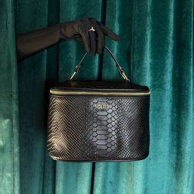 Elegant genuine leather women's beauty bag FK01 Solier black snake