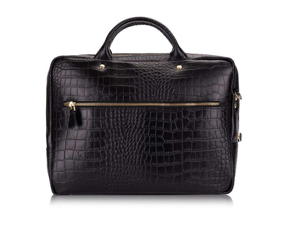 Genuine leather woman's laptop bag FL15 Positano black with snake pattern