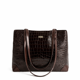 Genuine leather woman's laptop bag FL25 black with snake pattern