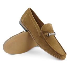 Brązowe loafersy męskie z naturalnego zamszu – eleganckie mokasyny skórzane