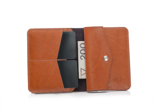 Slim leather men's wallet with coin holder SOLIER SW15 SLIM LIGHT BROWN