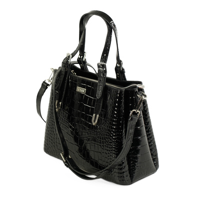Genuine leather woman's laptop bag FL25 black with snake pattern