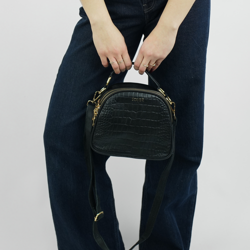 Skórzana torebka damska kuferek crossbody Solier FL58 Fira czarna