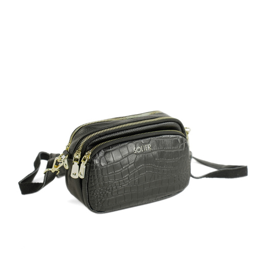 Genuine leather woman's laptop bag FL25 black with snake pattern