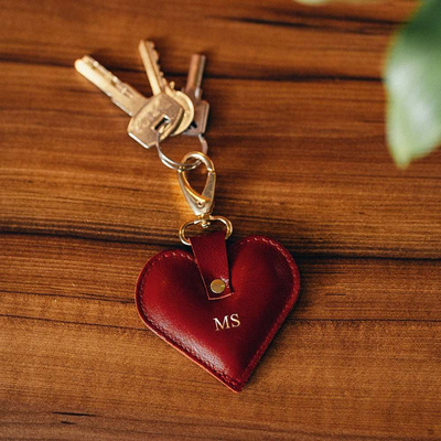 Personalised leather key ring Solier SA26 red