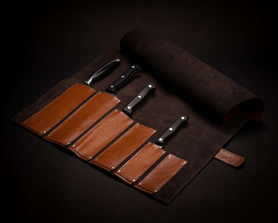 Personalised leather knife case Solier SA44 vintage brown