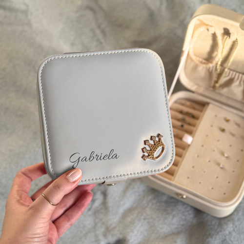 Personalizowana duża szkatułka na biżuterię - szary