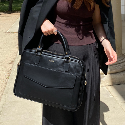 Genuine leather woman's laptop bag FL25 black with snake pattern