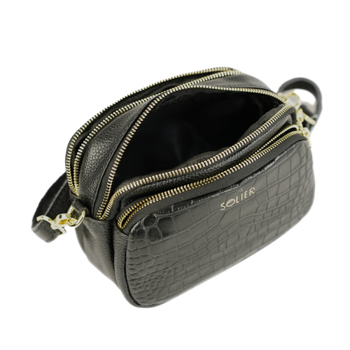 Skórzana torebka damska crossbody Solier FL59 AMORIA czarna