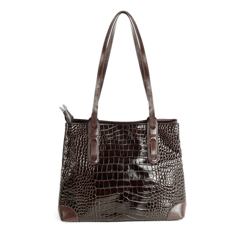 Genuine leather woman's laptop bag FL25 black with snake pattern