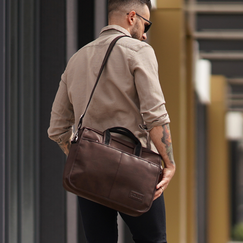 Męska torba na ramię laptopa SOLIER S13 brązowa
