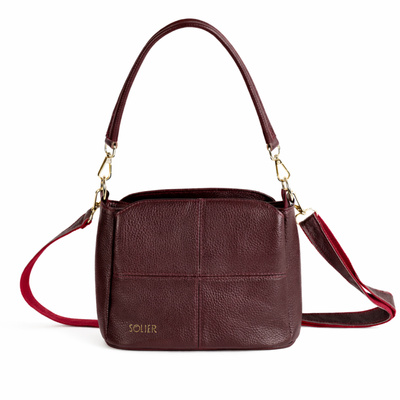 Skórzana torebka damska crossbody Solier FL50 CASSIA bordowa