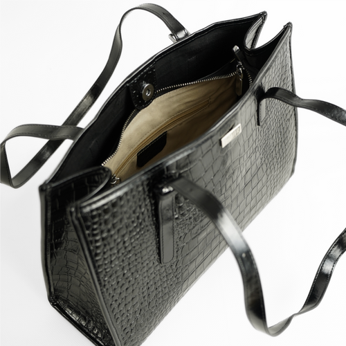 Genuine leather woman's laptop bag FL25 black with snake pattern