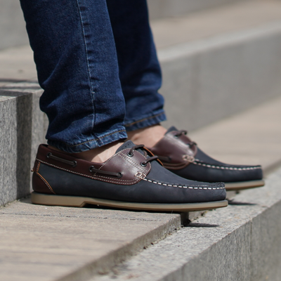 Men's leather moccasins navy blue M551CN