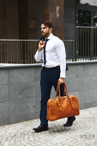 Cognac leather men`s weekend bag HAMILTON