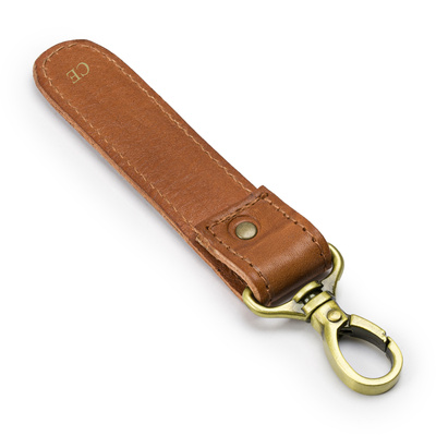 Personalised leather key ring Solier SA64 vintage brown vegetable tanned leather