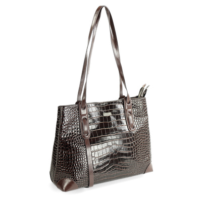 Genuine leather woman's laptop bag FL25 black with snake pattern