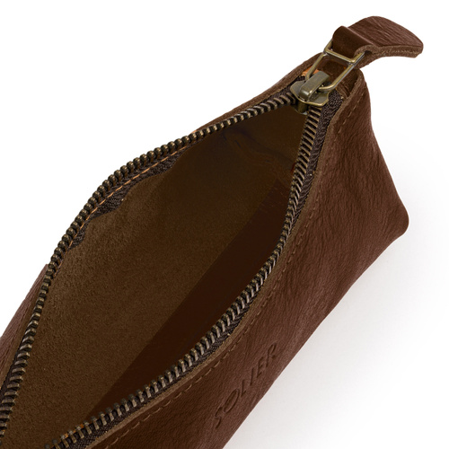 Leather pencil case Solier SA51 dark brown