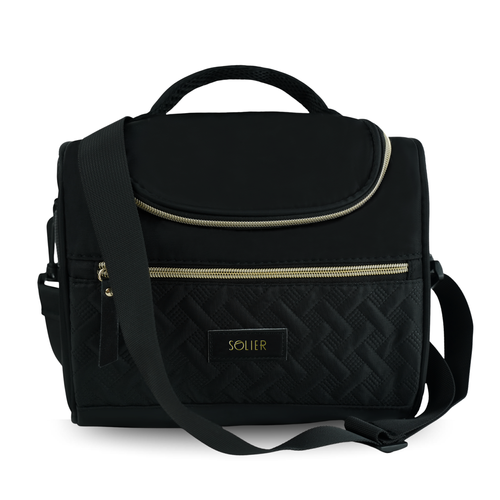 Torba termiczna Solier lunch box - elegancka torba izolacyjna z długim paskiem na ramię - czarna