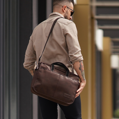 Męska torba na ramię laptopa SOLIER S13 brązowa