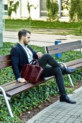 Maroon leather shoulder laptop bag SL20 EDYNBURG