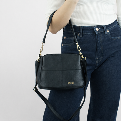 Genuine leather woman's laptop bag FL25 black with snake pattern