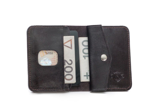 Slim leather men's wallet with coin holder SOLIER SW16 SLIM DARK BROWN