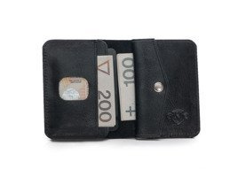 Slim leather men's wallet with coin holder SOLIER SW16 SLIM BLACK