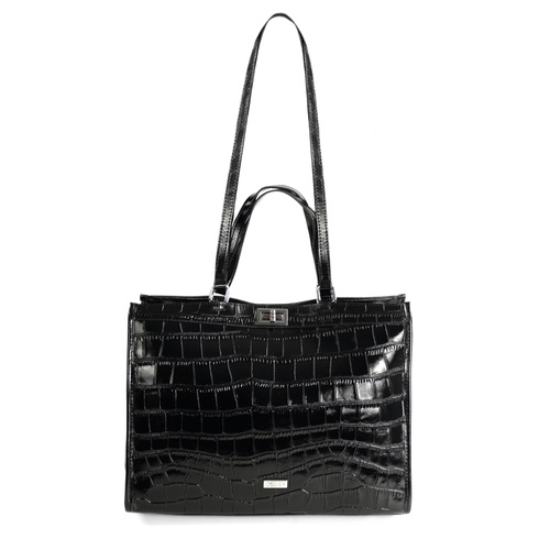 Skórzana elegancka torba shopper Solier FL63 Noirelle czarna
