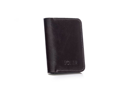 Slim leather men's wallet with coin holder SOLIER SW16 SLIM DARK BROWN