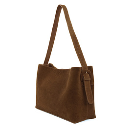 Skórzana zamszowa torba shopper z klamrą na ramię Solier FL39 Maya brązowa