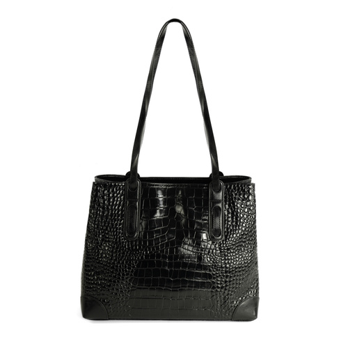 Genuine leather woman's laptop bag FL25 black with snake pattern
