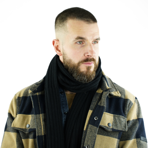 Wełniany ciepły szalik 100% wełny MERIN czarny