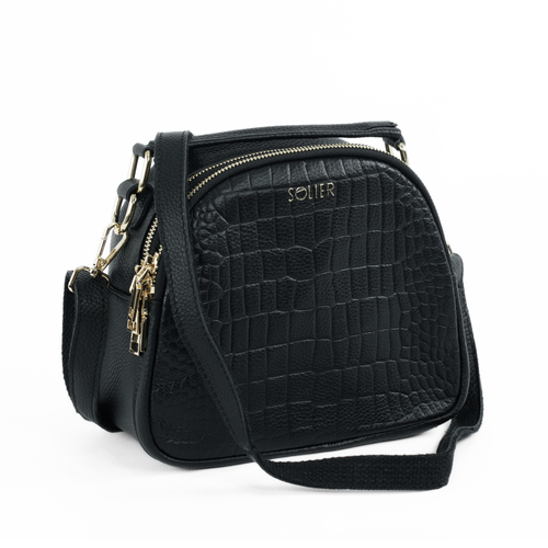 Genuine leather woman's laptop bag FL25 black with snake pattern