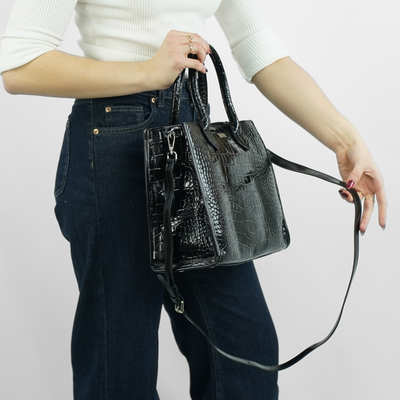 Elegancka skórzana torba damska tote Solier FL62 Silvana czarna