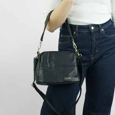 Genuine leather woman's laptop bag FL25 black with snake pattern