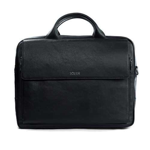 Black leather shoulder laptop bag Solier Rothen SL30 