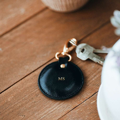 Personalised leather key ring Solier SA27 black