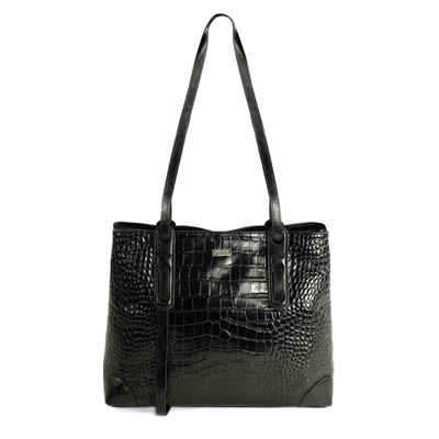 Genuine leather woman's laptop bag FL25 black with snake pattern
