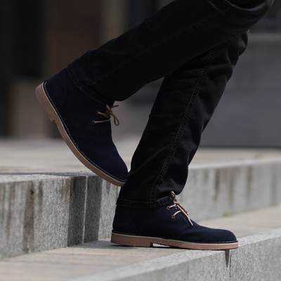 Men's stylish leather suede Chukka shoes/boots navy