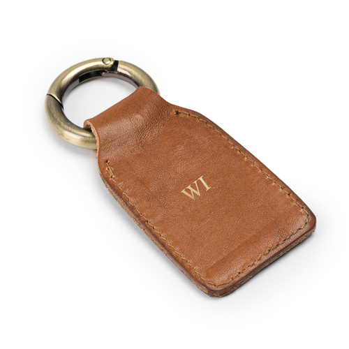 Personalised leather key ring Solier SA61 vintage brown vegetable tanned leather