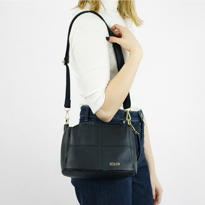 Skórzana torebka damska crossbody Solier FL50 CASSIA czarna