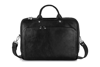 Black leather shoulder laptop bag Solier Rothen SL30 