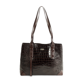 Genuine leather woman's laptop bag FL25 black with snake pattern